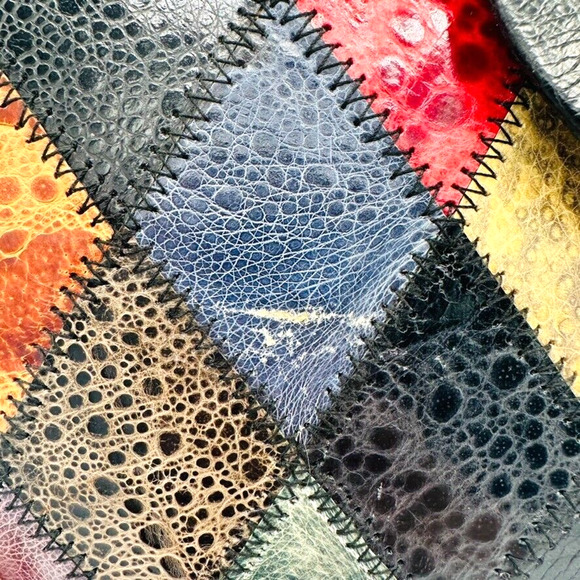 Vintage Harlequin Diamond Exotic Frog Skin Clutch Shoulder Bag 1970's Art Deco - Picture 9 of 10